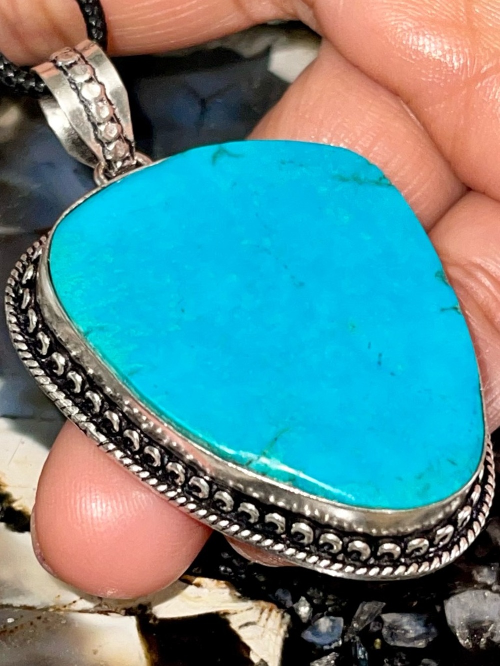 Blue Howlite Magnesite Pendant 2 1/2”